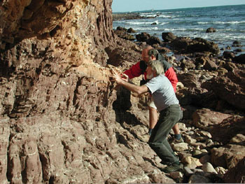 Aunque los humanos no hemos experimentado un <a href="/earth/climate/climate.html&edu=elem&lang=sp">calentamiento global </a> sbito, nuestro planeta si. Y nuestro planeta  mantiene registros de lo que ha ocurrido. 
En esta imagen, <a href="/headline_universe/olpa/methane_28may08.html&edu=elem&lang=sp">los gelogos Chris von der Borch y Dave Mrofka</a> recogen muestras de sedimentos en el sur de Australia. Estas rocas contienen informacin que puede ayudar a explicar porque el clima cambi abruptamente hace  635 millones de aos.<p><small><em>    Cortesa de Martin Kennedy, UCR</em></small></p>