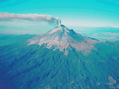 The most majestic of the volcanoes are composite volcanoes, also
  known as strato-volcanoes. Unlike the <a
  href="/earth/interior/shield_volcanos.html&edu=elem&dev=">shield
  volcanoes</a> which are flat and broad, composite volcanoes are tall,
  symmetrically shaped, with steep sides, sometimes rising 10,000 feet high.
  They are built of alternating layers of <a
  href="/earth/interior/lava.html&edu=elem&dev=">lava</a>
  flows, volcanic <a
  href="/earth/interior/ash.html&edu=elem&dev=">ash</a>,
  cinders, blocks, and bombs. This is a photo of Mt. Cotopaxi in Ecuador.<p><small><em>The U.S. Geological Survey</em></small></p>